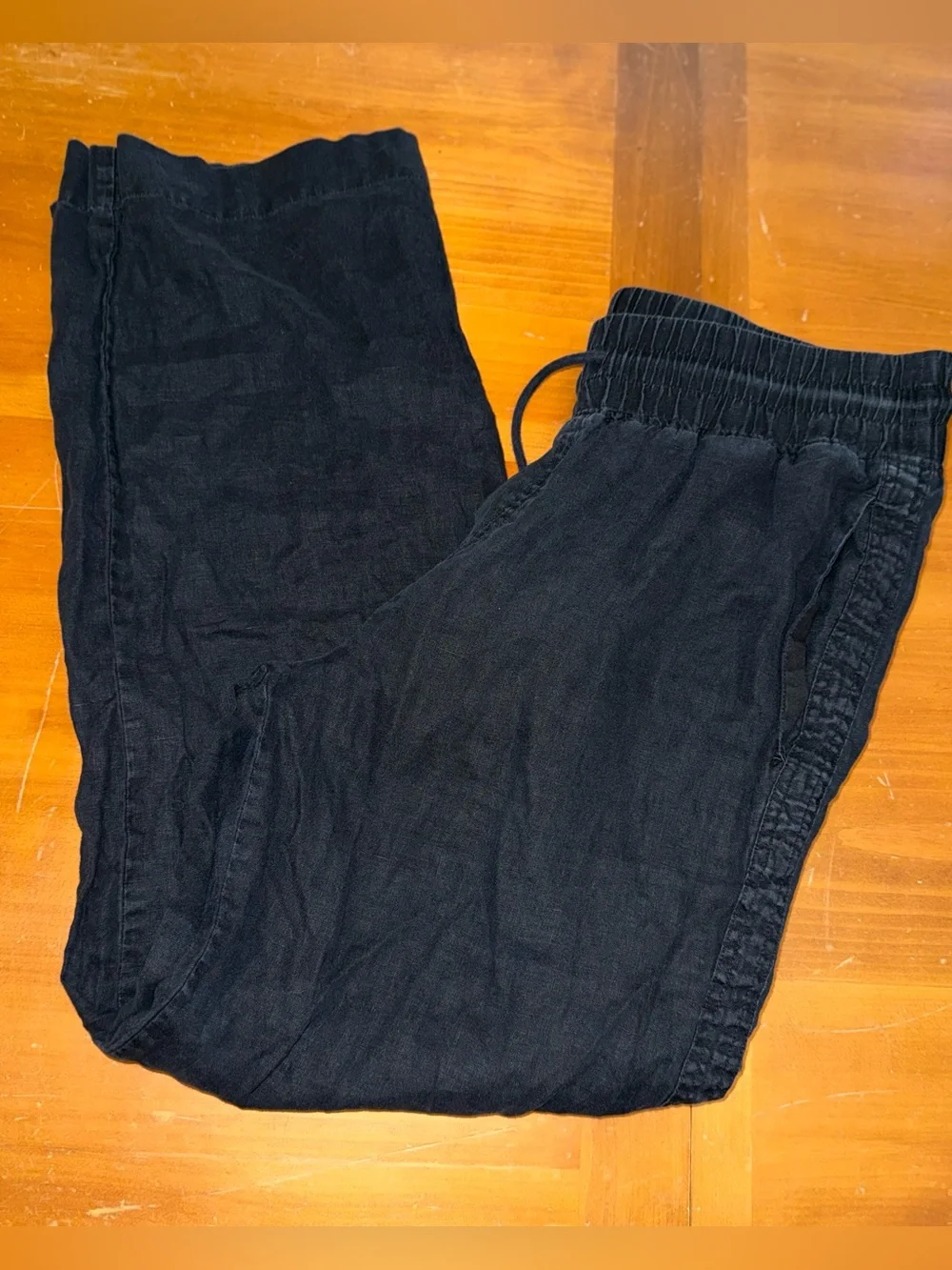 Quince Pull Up Linen Drawstring Wide Leg Pants L Black Comfy Casual Breathable